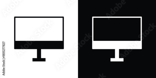 Computer screen icons in black and white shilhouette style for App Ui