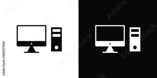 Computer icons in black and white shilhouette style for App Ui