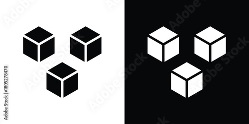Cube icons in black and white shilhouette style for App Ui