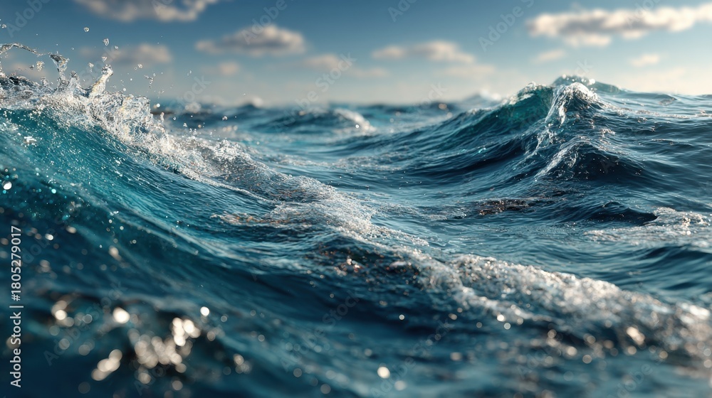 Obraz premium Close-up of turquoise ocean wave with sunlight reflecting off the surface, showcasing the power and beauty of nature