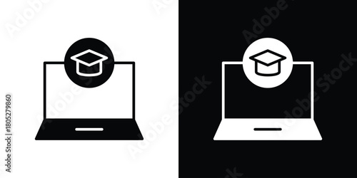 E learning icons in black and white shilhouette style for App Ui