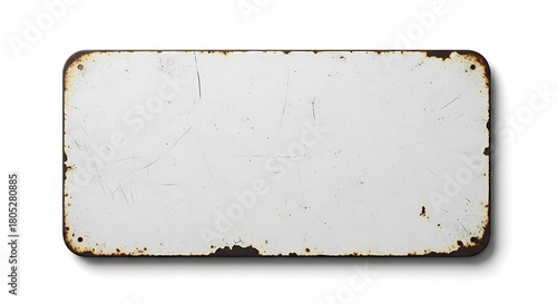 Blank distressed white metal sign with weathered edges isolated on white background