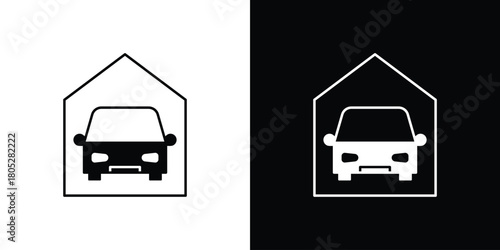 Garage car icons in black and white shilhouette style for App Ui