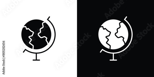 Globe icons in black and white shilhouette style for App Ui