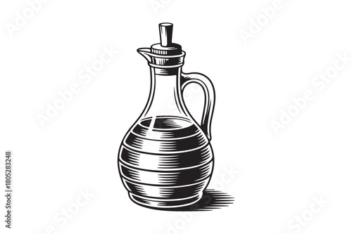 Hand drawn sketch of a glass oil dispenser bottle