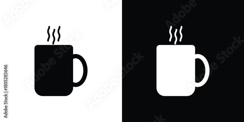 Hot coffee Mug icons in black and white shilhouette style for App Ui