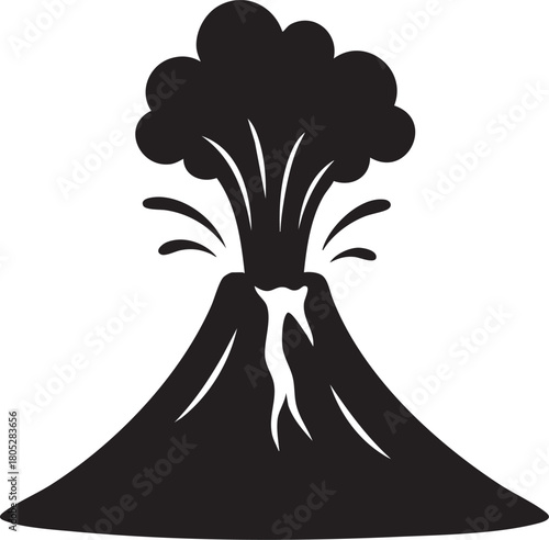 Volcano eruption silhouette vector