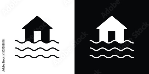 House flood icons in black and white shilhouette style for App Ui