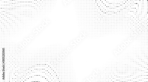 Subtle gray halftone pixel burst pattern framing the corners with soft gradient transitions, ideal for minimal templates, elegant layouts, abstract posters, digital backdrops and modern composition