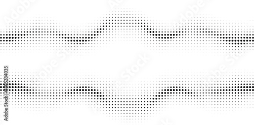 Monochrome dotted halftone wave border with smooth digital pixel curve, abstract gradient divider, minimal geometric pattern for clean modern layouts, stylish decorative background frame