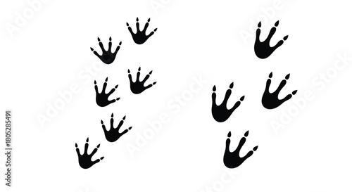 Black bird footprints scattered across a plain white background simple illustration