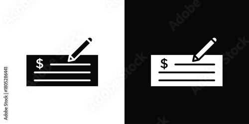 Money check icons in black and white shilhouette style for App Ui