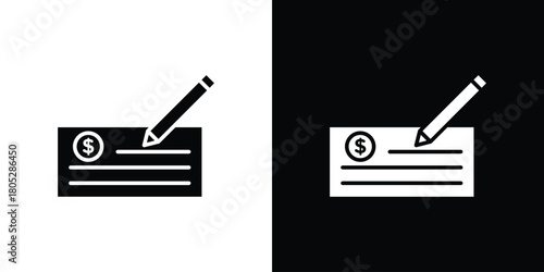 Money check icons in black and white shilhouette style for App Ui