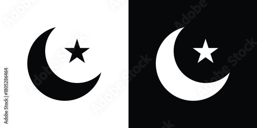 Moon stars icons in black and white shilhouette style for App Ui
