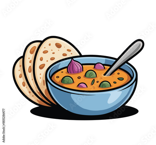 Bowl of chole with roti illustration for a delicious indian meal dish design