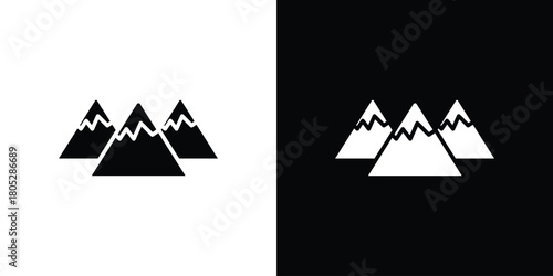 Mountains icons in black and white shilhouette style for App Ui
