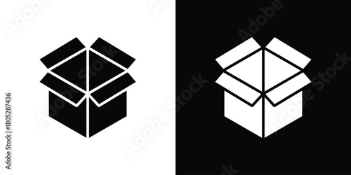 Open box icons in black and white shilhouette style for App Ui