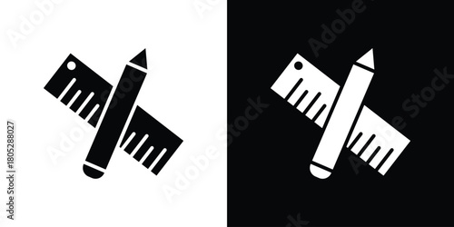 Pencil and ruler icons in black and white shilhouette style for App Ui