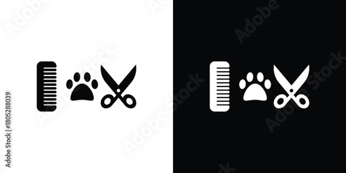 Pet grooming icons in black and white shilhouette style for App Ui
