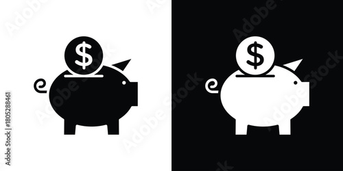 Piggy bank icons in black and white shilhouette style for App Ui