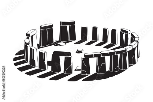 Monolithic stone circle illustration with dramatic shadows