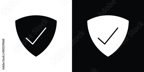 Shield check icons in black and white shilhouette style for App Ui