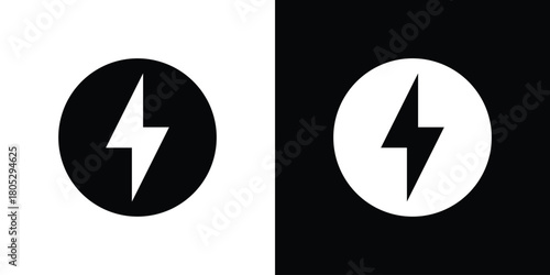 Thunder bolt icons in black and white shilhouette style for App Ui