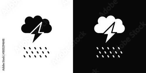 Thunderstorm icons in black and white shilhouette style for App Ui