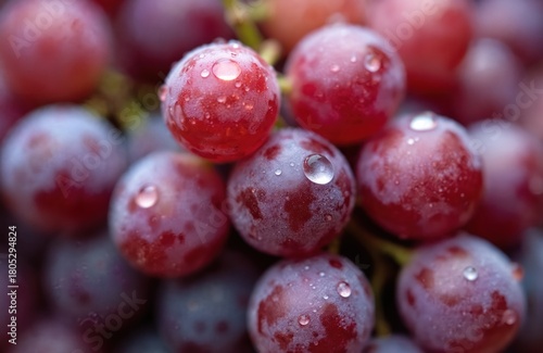 Wallpaper Mural Fresh red purple grapes glisten with clear water drops. Juicy ripe fruit bunch ready to eat. Macro close up shows healthy vineyard berries. Sweet natural food for good health, perfect harvest season Torontodigital.ca