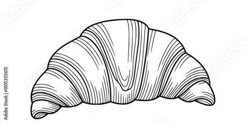 Classic French Croissant Flaky Texture Simple Line Art Vector