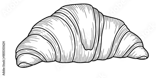 Classic French Croissant Flaky Texture Simple Line Art Vector