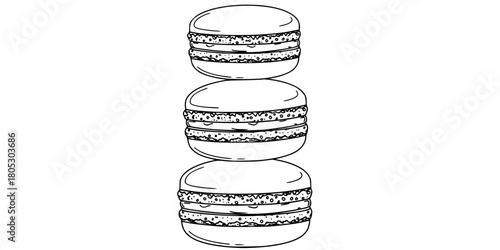 Macaron Stack French Patisserie Minimalist Line Art Vector Set