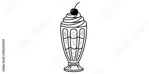 Milkshake Sundae Glass Cherry Top Nostalgia Flat Vector
