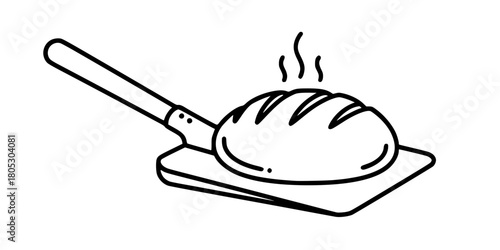 Artisanal Bakery Peel Shovel Simple Line Art Vector