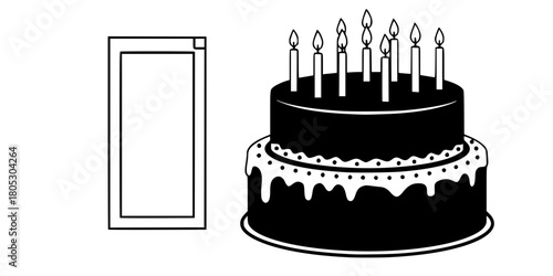 Birthday Cake Lit Candles Simple Flat Vector Illustration