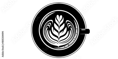 Coffee Cup Latte Art Leaf Simple Flat Vector Icon