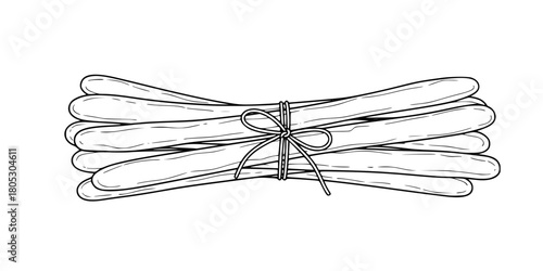 Bread Sticks Tied Together Simple Line Art Vector Set
