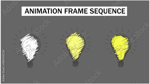 4K Hand-Drawn Light Bulb Glow FX Animation. 2D Vector Frame-by-Frame Illumination Sequence. Cartoon Bulb Turning On with Glowing Rays, Doodle-Style Bright Idea Concept for Motion Graphics.