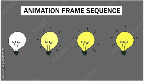 4K Hand-Drawn Light Bulb Glow FX Animation. 2D Vector Frame-by-Frame Illumination Sequence. Cartoon Bulb Turning On with Glowing Rays, Doodle-Style Bright Idea Concept for Motion Graphics.