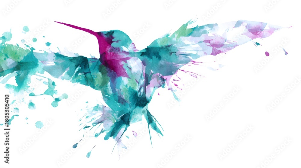 Obraz premium Vibrant hummingbird watercolor illustration captures dynamic flight energy and graceful motion art