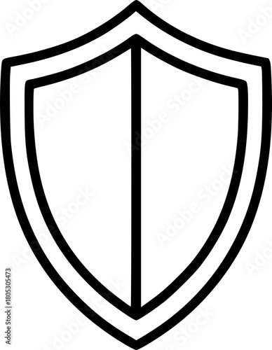 Black line shield graphic, symbol of defense and protection online.
