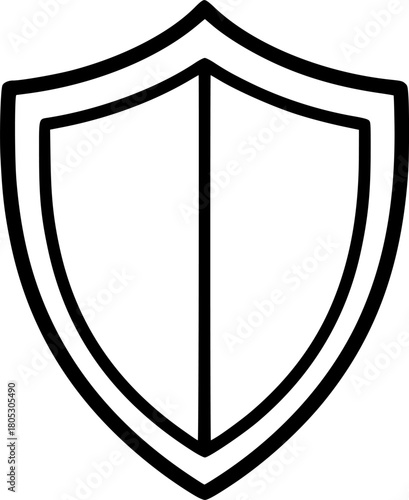 Black line shield graphic, symbol of defense and protection online.

