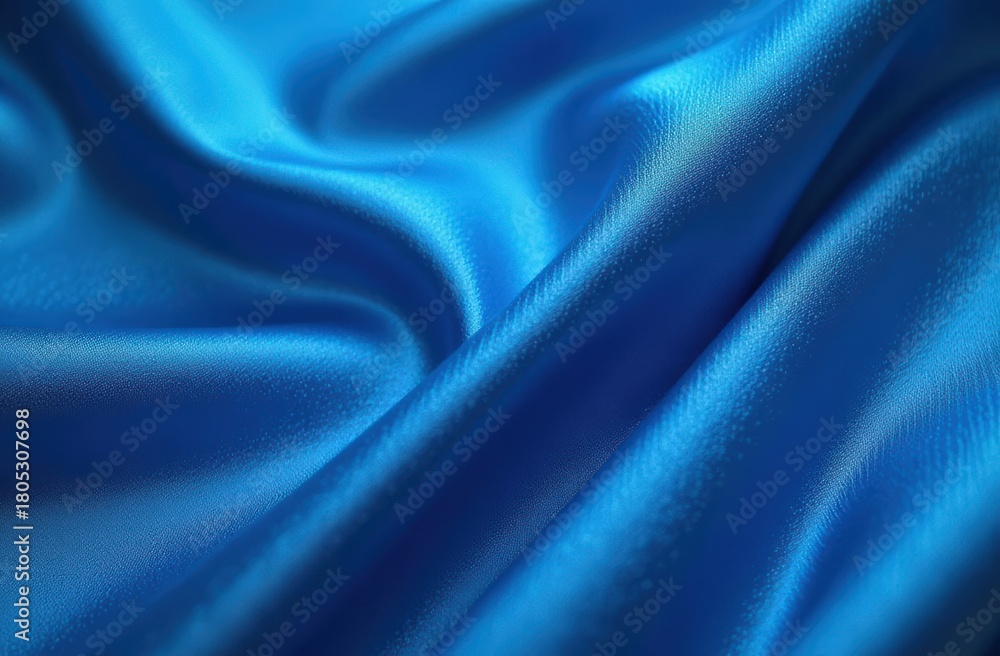 Fototapeta premium Smooth blue satin fabric draped elegantly, showcasing rich texture and vibrant color, perfect for fashion design and textile applications, with copy space available