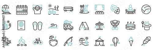 Holiday web line icons. Party, celebration, dancing, music, congrats and more. Editable stroke. Vector illustration