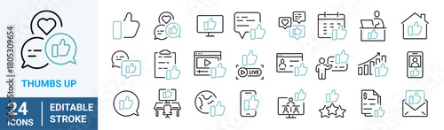 Thumb-up icon set. like, favorite, admire, endorse. Editable Vector Stroke.