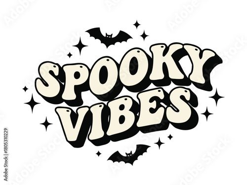 Retro spooky vibes lettering with bats and stars for halloween design