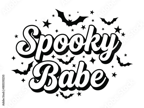 Spooky babe typography design with bats and stars for halloween celebration