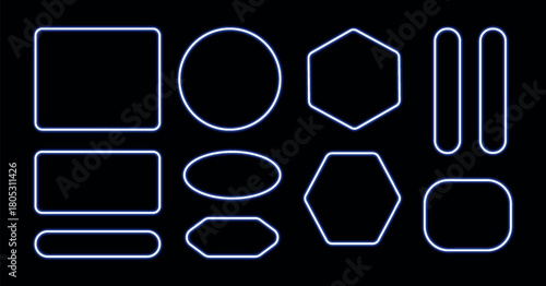 neon frames set. Glowing borders isolated on a dark background. Colorful night banner, vector light effect. Bright illuminated shape.