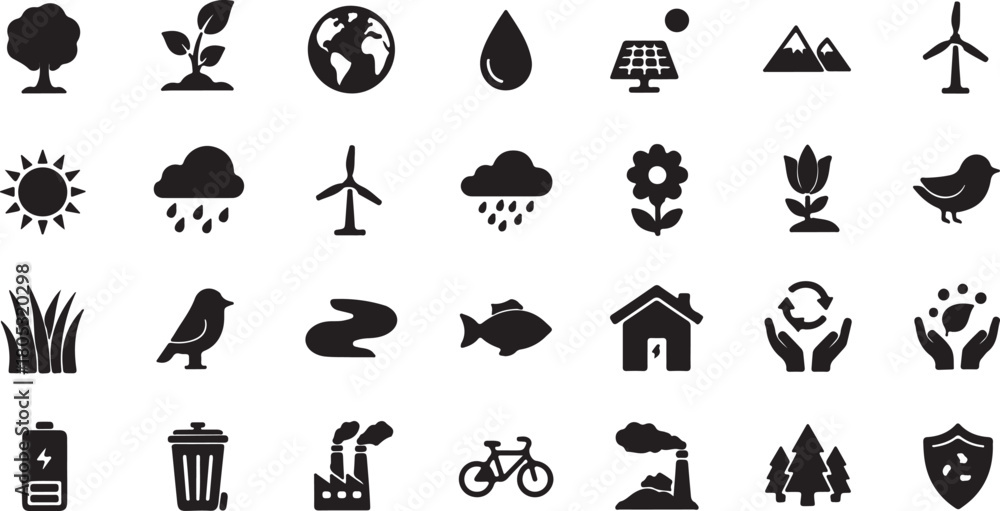Obraz premium Nature and Environment Icons Silhouette