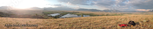 Фотография Macedonia wide panoramic view of Macedonian mountains and open green meadows und